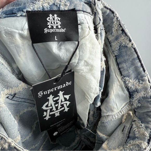 NWT Supermade High Rise Star Patch Rhombus Distressed Denim Straight Leg Jeans L - Picture 10 of 16